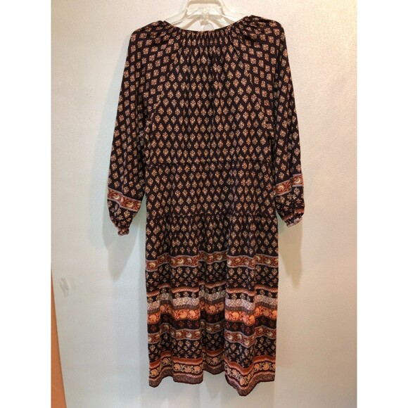 Old Navy Women Large Brown Floral Waist Defined Tiered Midi Peasant Dress Size L - Picture 6 of 8